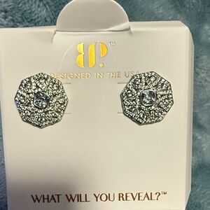 BP March 2026 Earrings “For Keeps” Rhodium and Aquamarine Hexagon Earrings